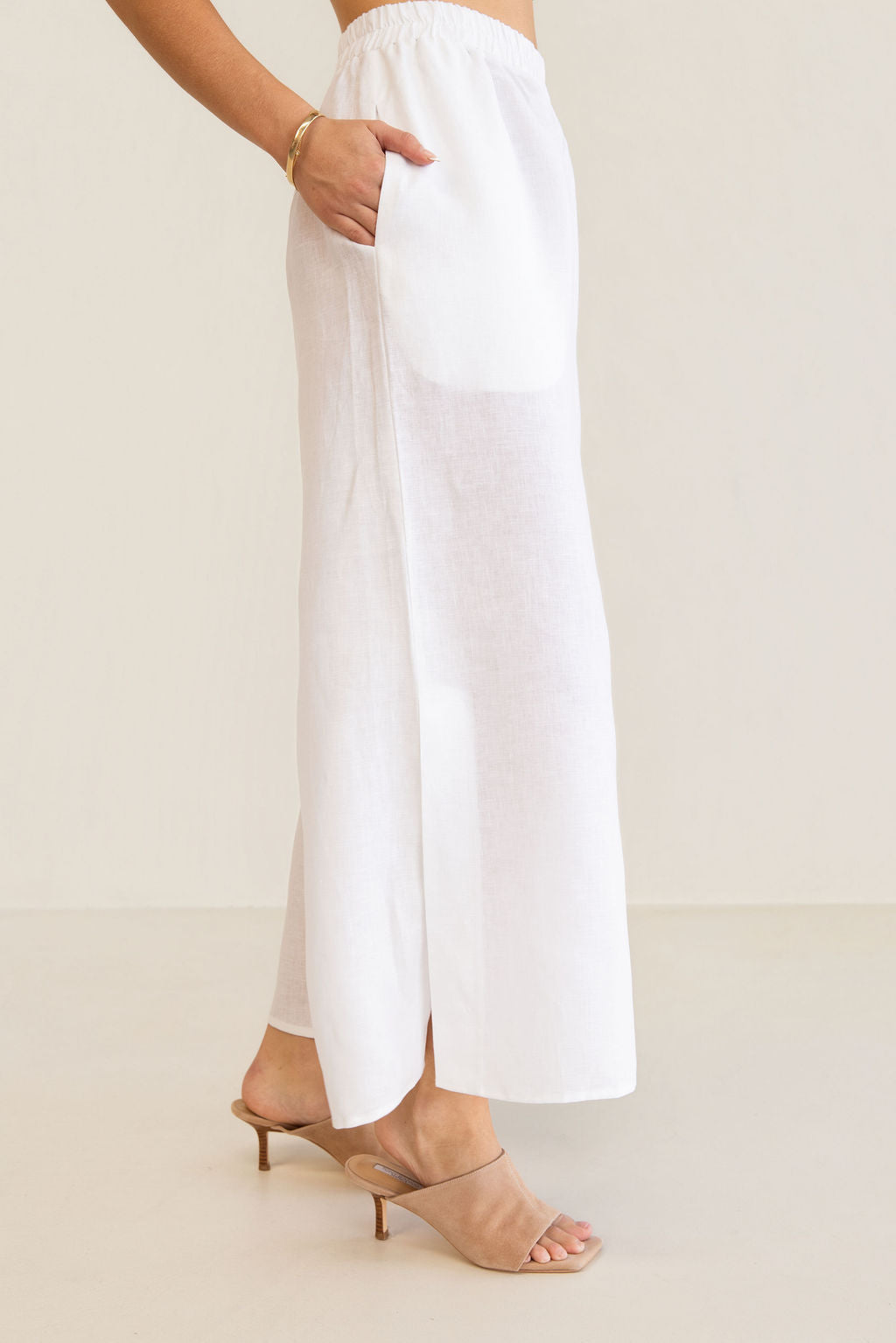 Kaleido Elastic Waist Split Leg Pant - White