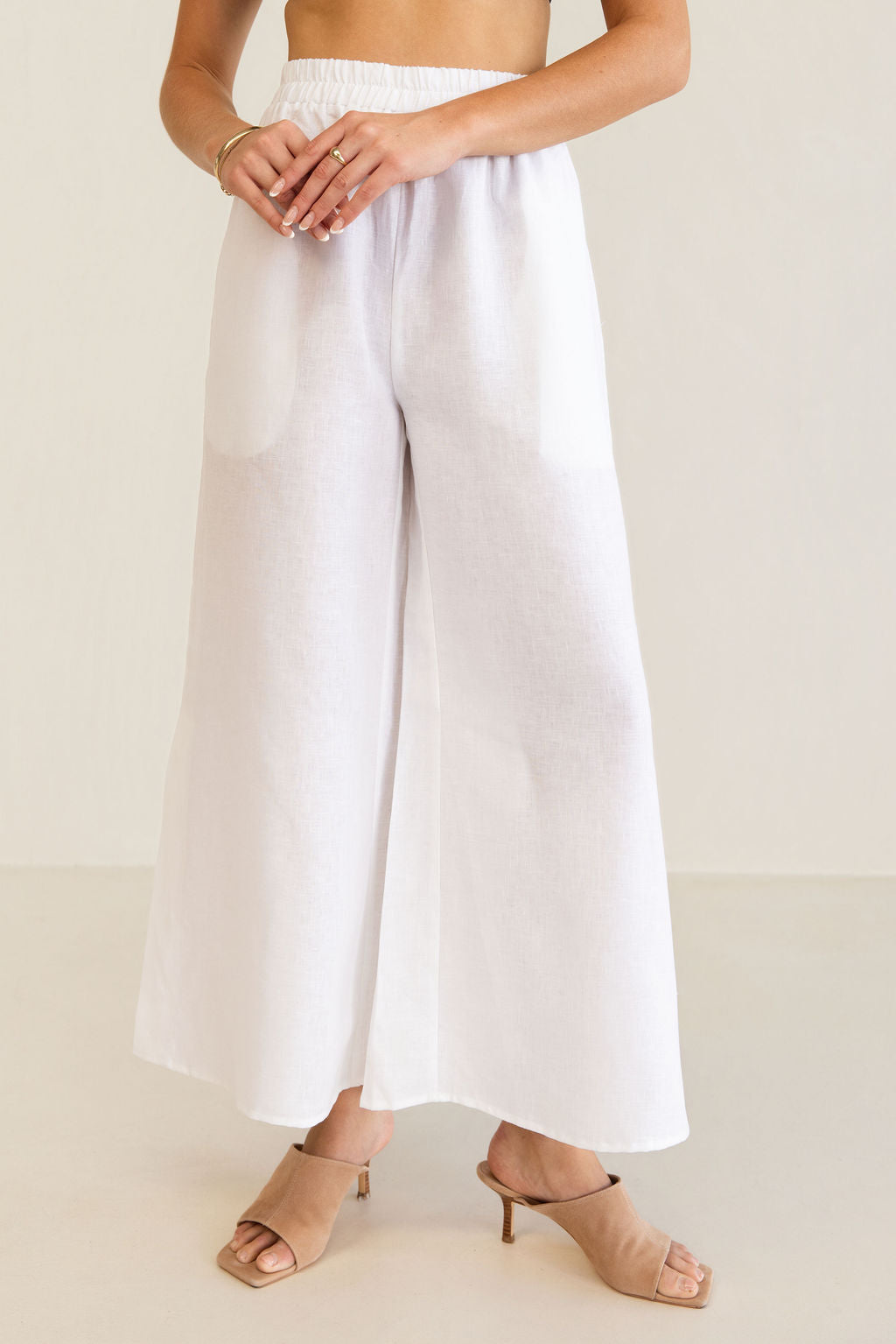 Kaleido Elastic Waist Split Leg Pant - White
