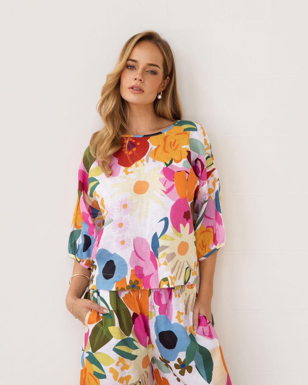 Kaleido Balloon Sleeve Top - Bloom Burst