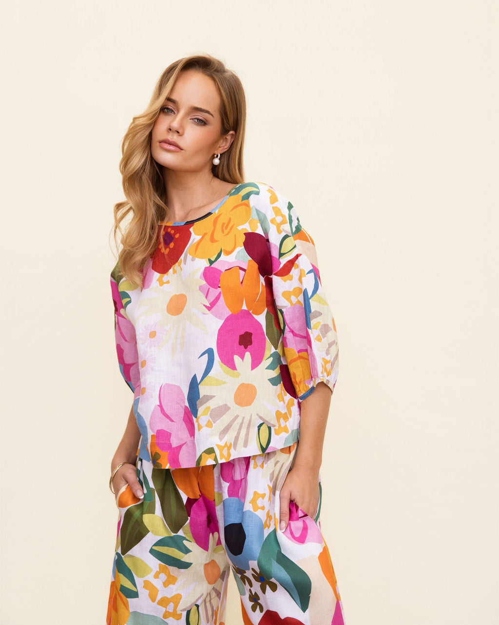 Kaleido Balloon Sleeve Top - Bloom Burst