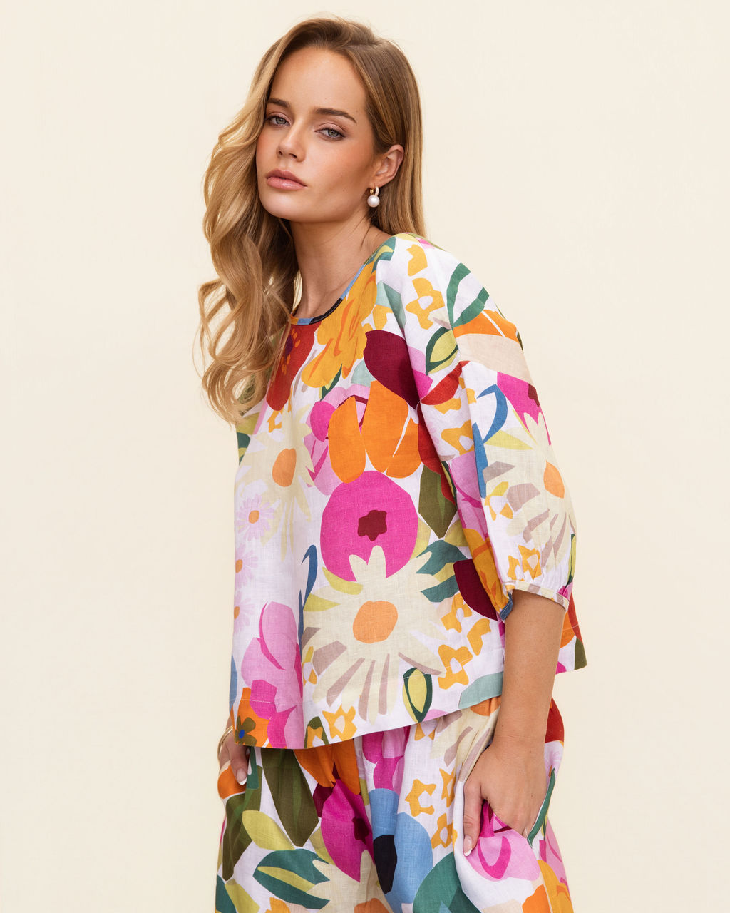 Kaleido Balloon Sleeve Top - Bloom Burst