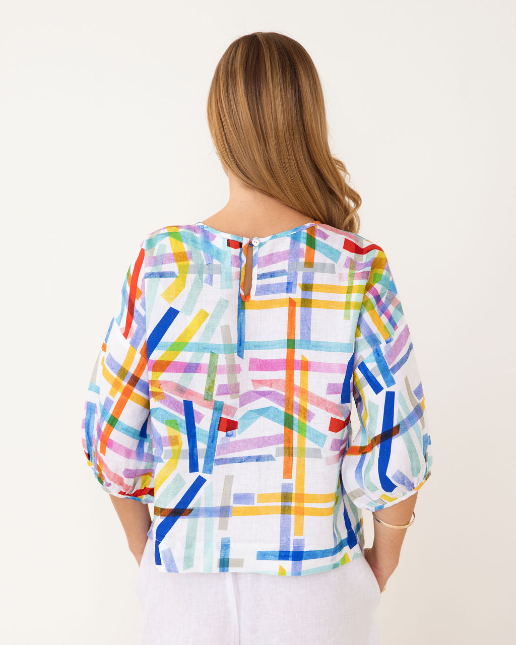 Kaleido Balloon Sleeve Top - Confetti Stripe