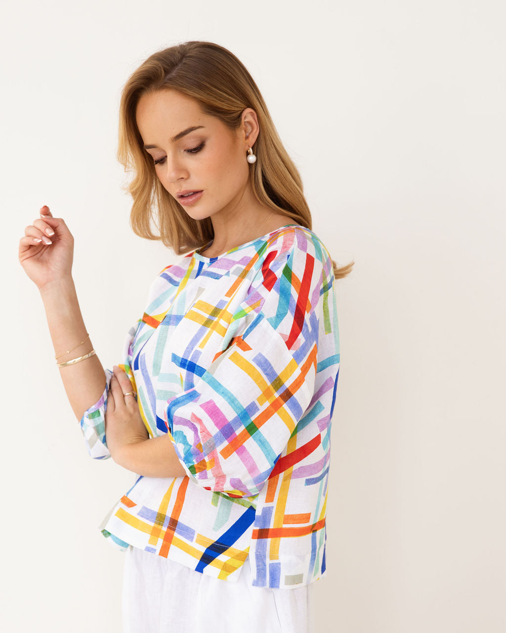 Kaleido Balloon Sleeve Top - Confetti Stripe