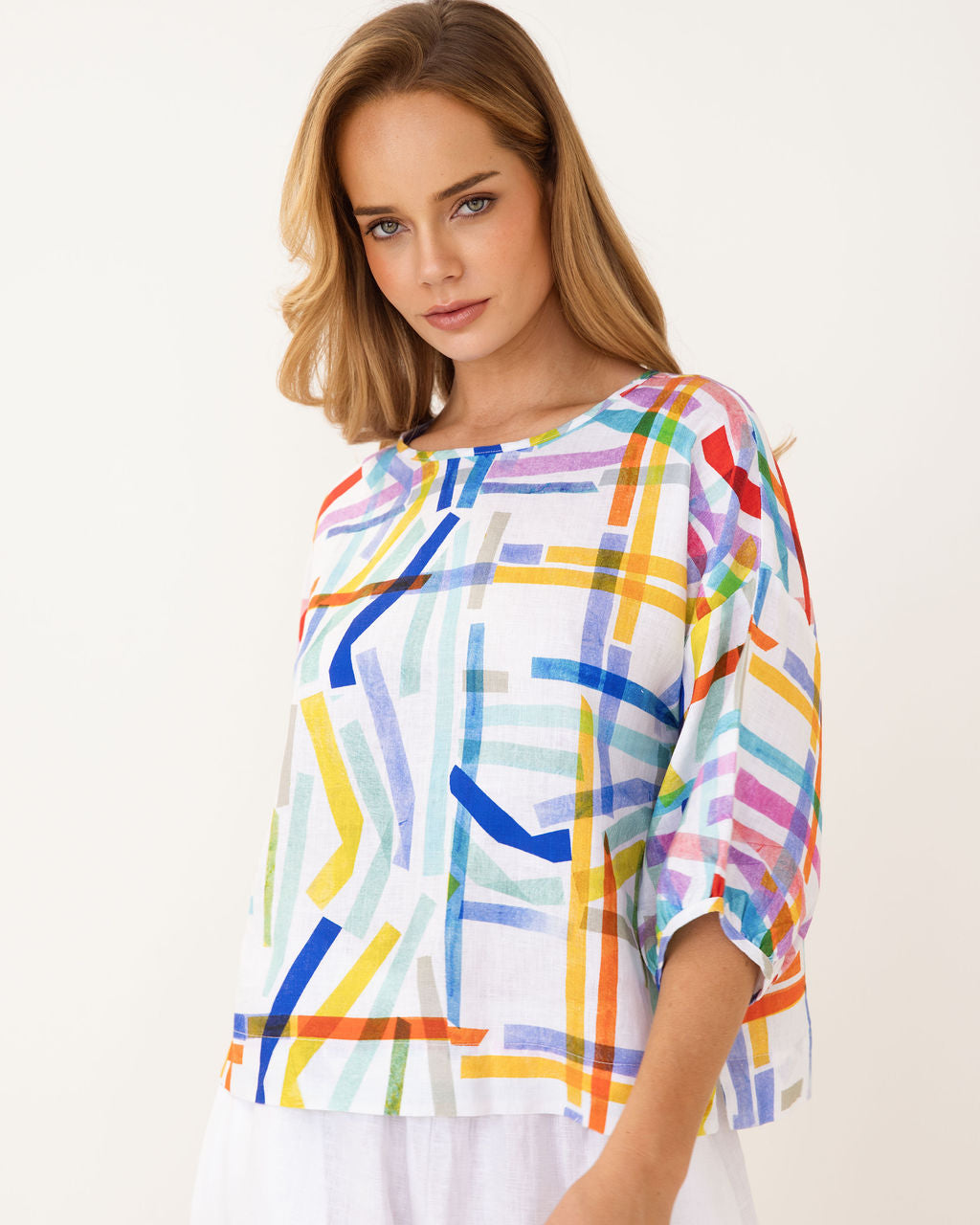 Kaleido Balloon Sleeve Top - Confetti Stripe