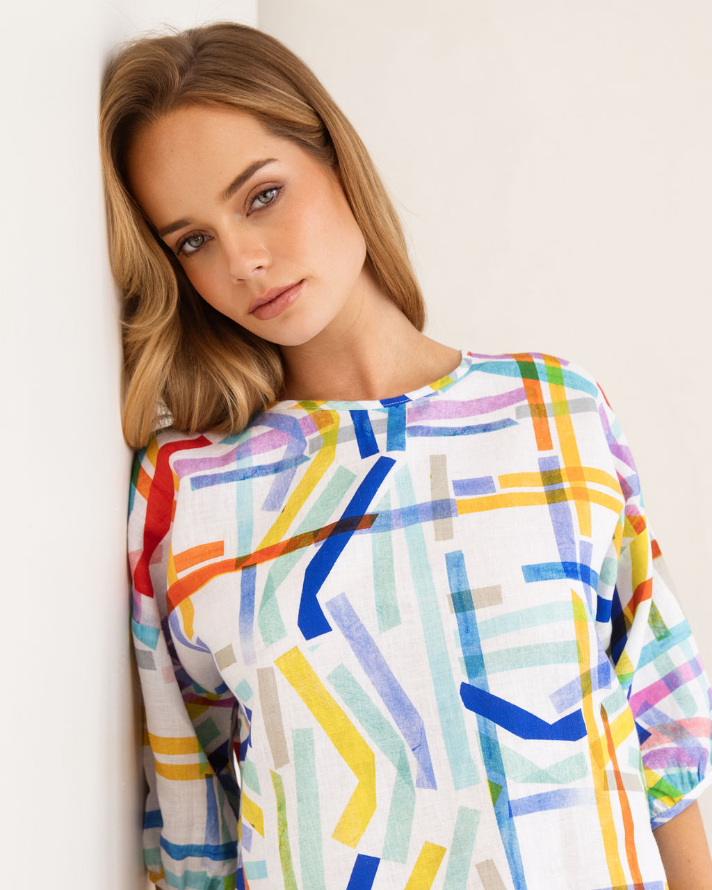 Kaleido Balloon Sleeve Top - Confetti Stripe