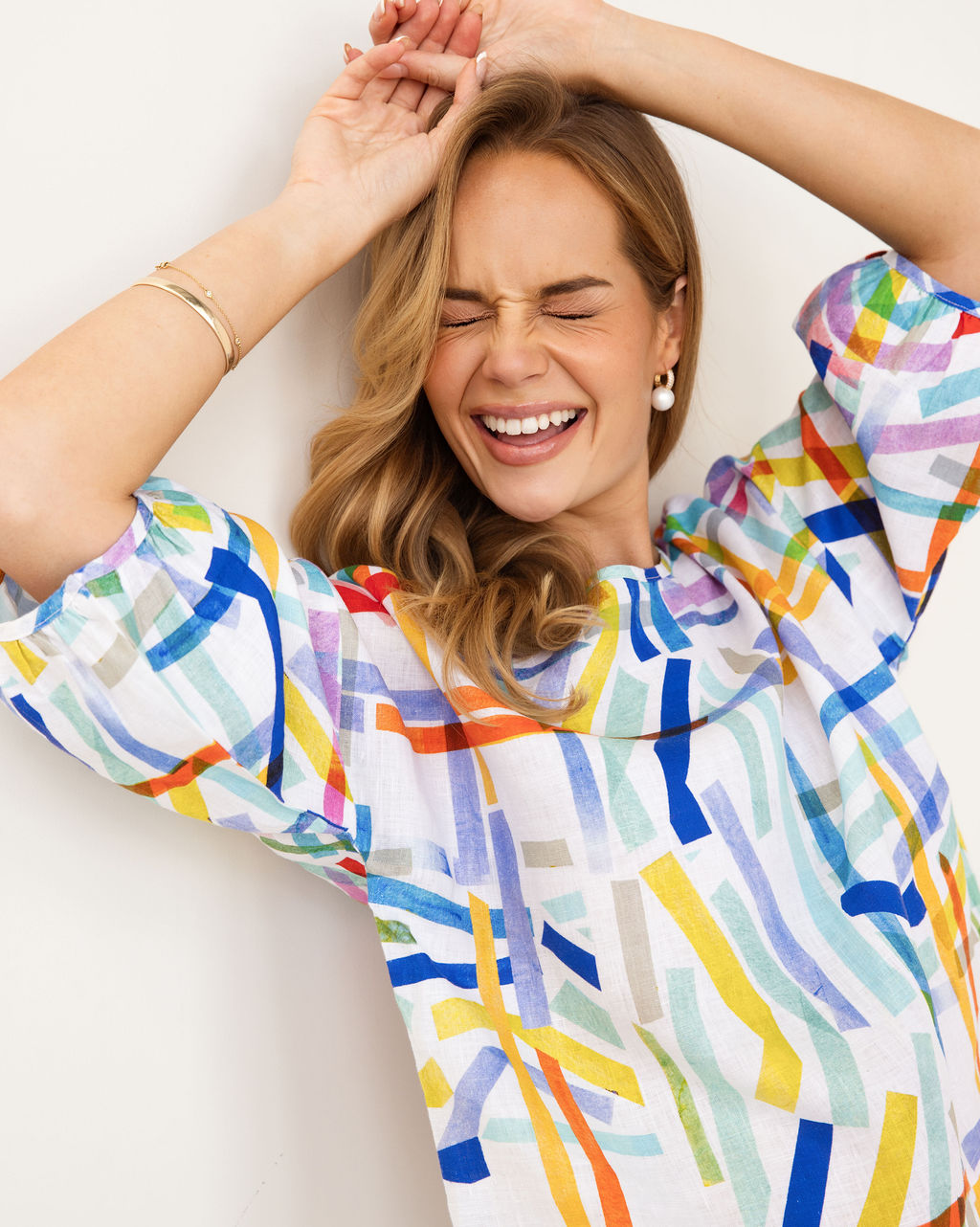Kaleido Balloon Sleeve Top - Confetti Stripe