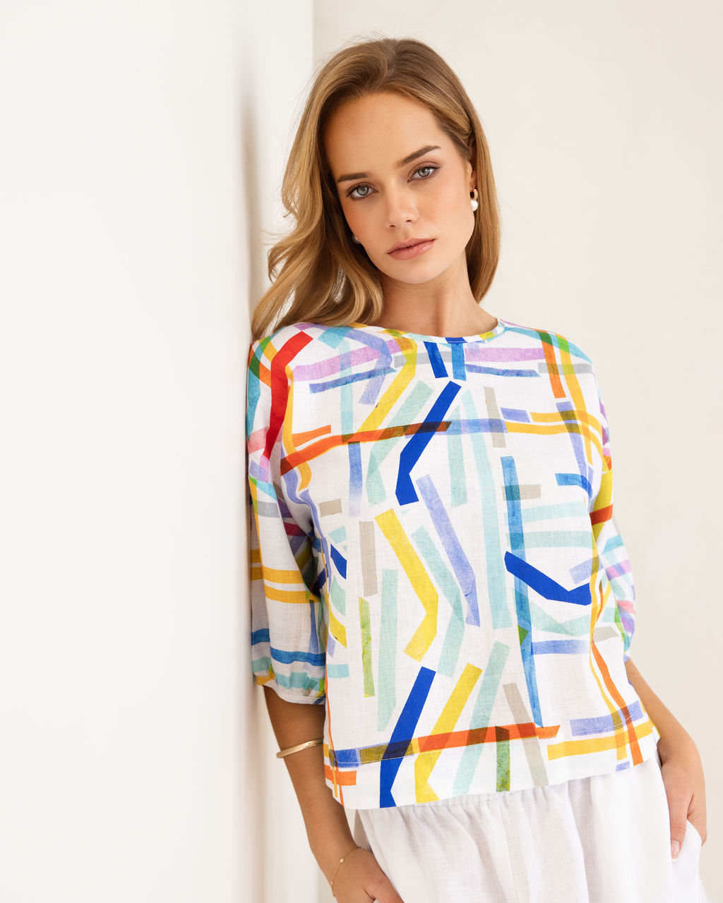 Kaleido Balloon Sleeve Top - Confetti Stripe