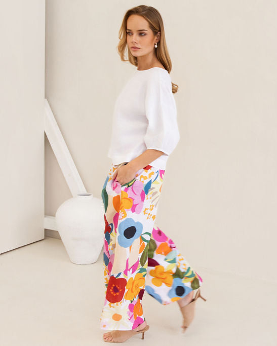 Kaleido Elastic Waist Split Leg Pant - Bloom Burst