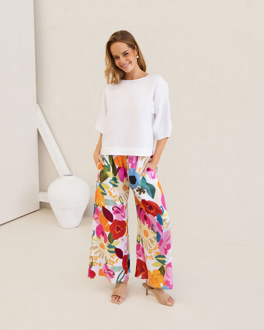Kaleido Elastic Waist Split Leg Pant - Bloom Burst