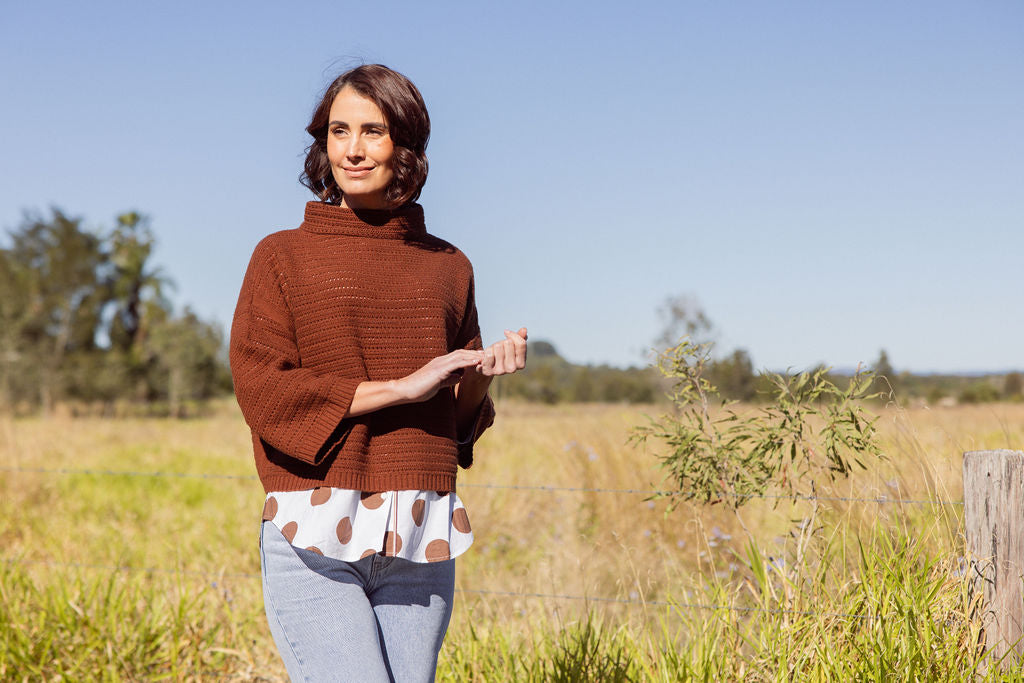See Saw 7/8 Sleeve Pointelle Knit Top - Copper