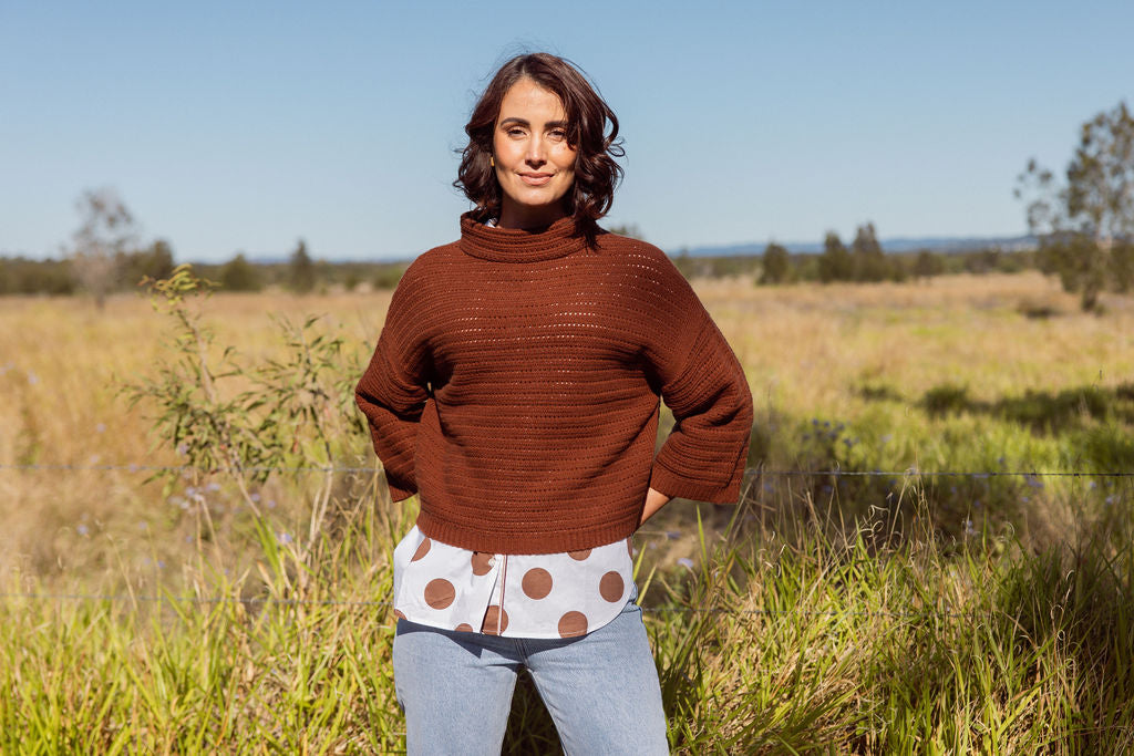 See Saw 7/8 Sleeve Pointelle Knit Top - Copper