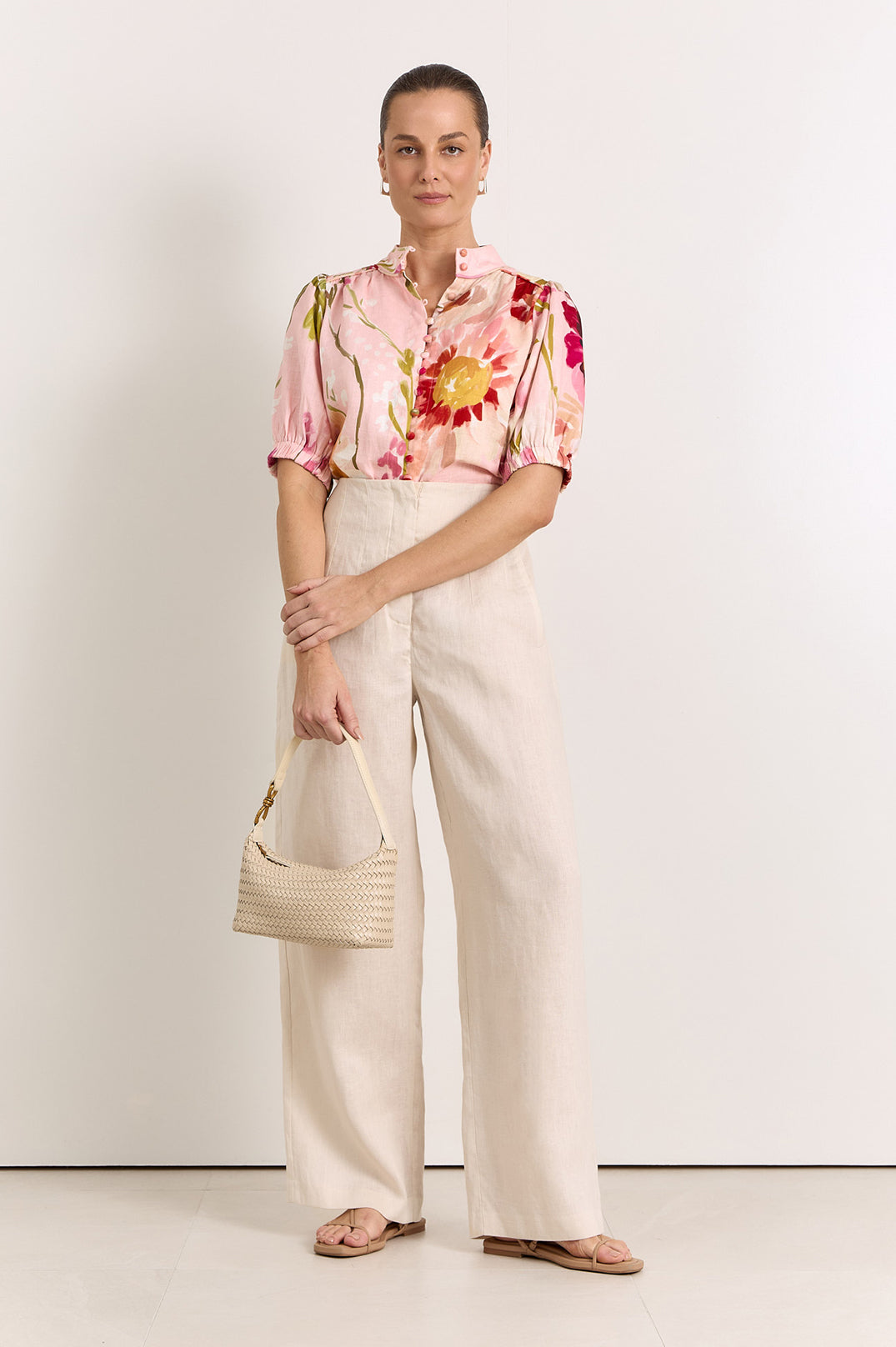 Adorne Lilian Linen Top - Cotswolds Print