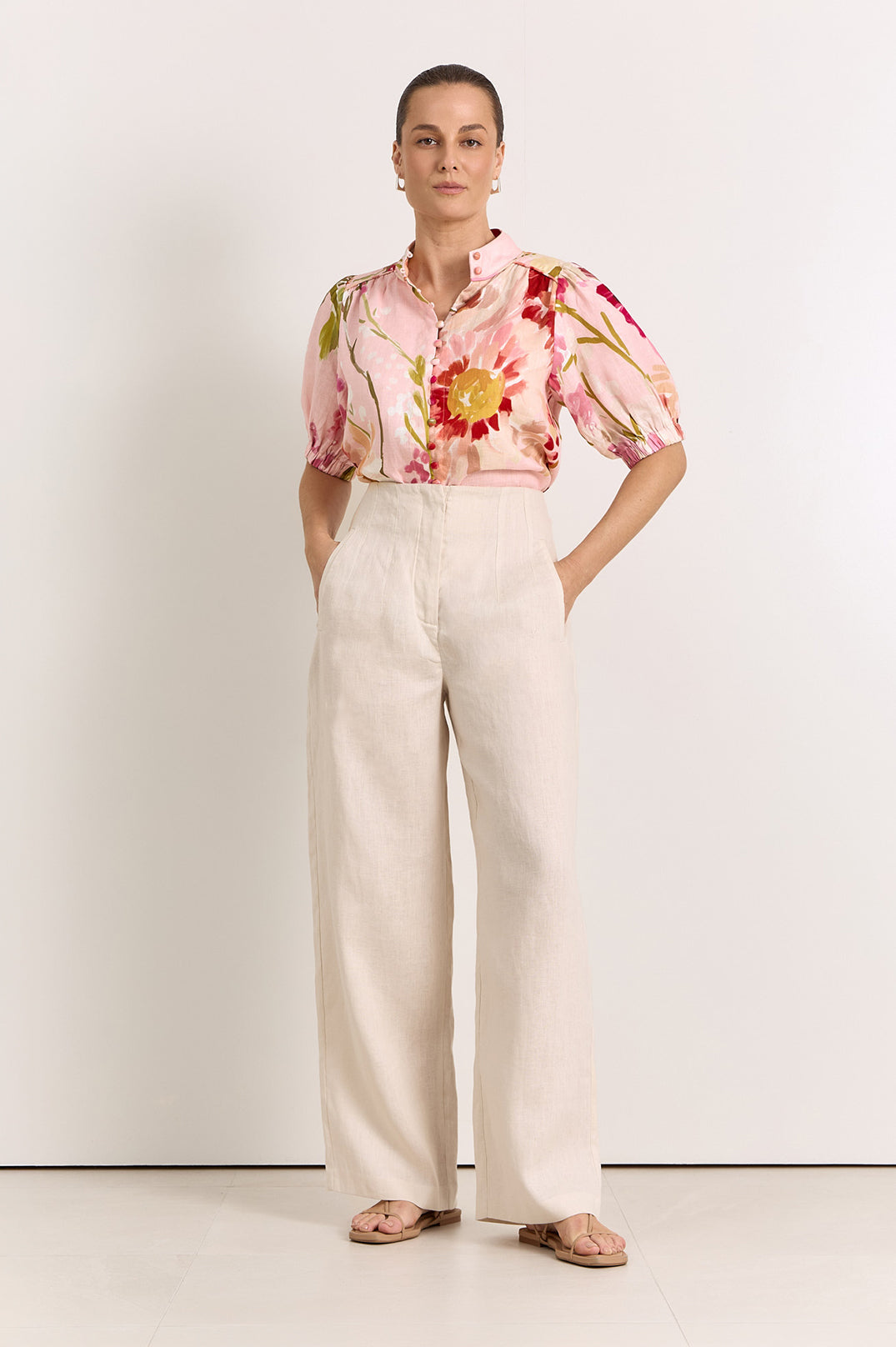 Adorne Lilian Linen Top - Cotswolds Print