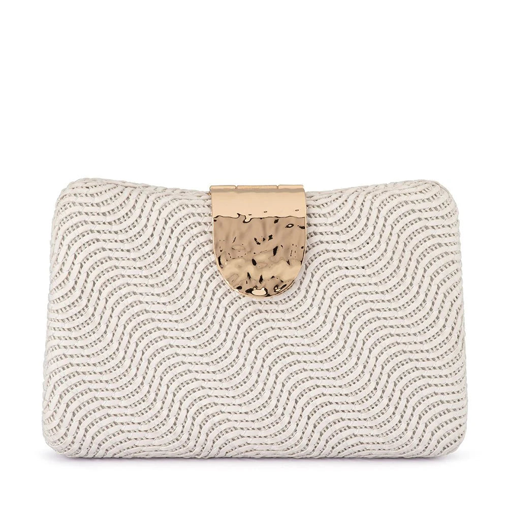 Olga Berg LINDY Woven Clutch - White