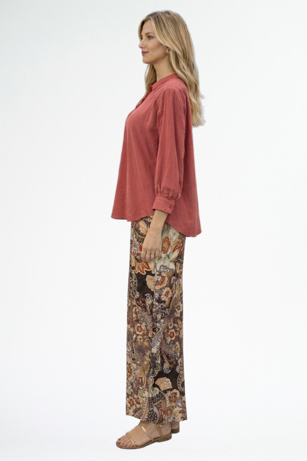 La Strada Floral Printed Pants - Multi Brown