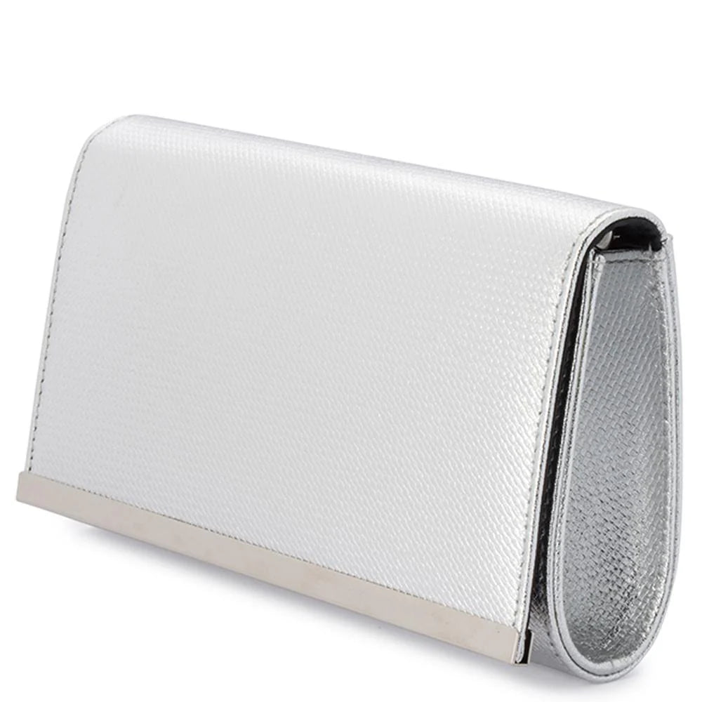 Olga Berg Maddie Metallic Embossed Foldover Clutch - Silver