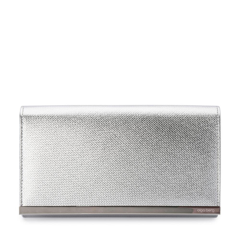 Olga Berg Maddie Metallic Embossed Foldover Clutch - Silver