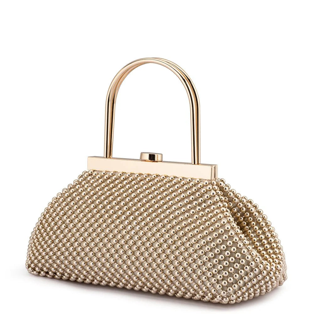 Olga Berg MIMI Ball Mesh Frame Bag - Gold