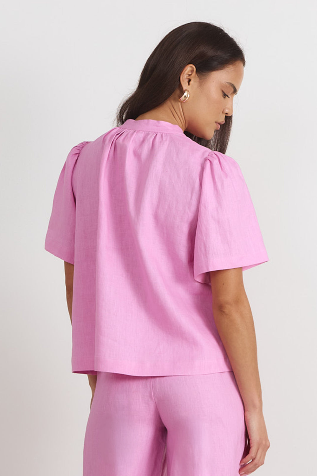 Adorne Percy Pleated Linen Top - Pink
