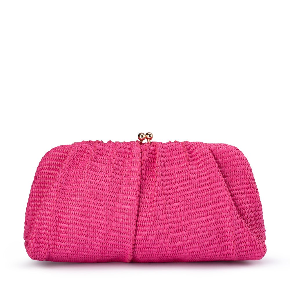 Olga Berg Queenie Gathered Woven Clutch - Pink