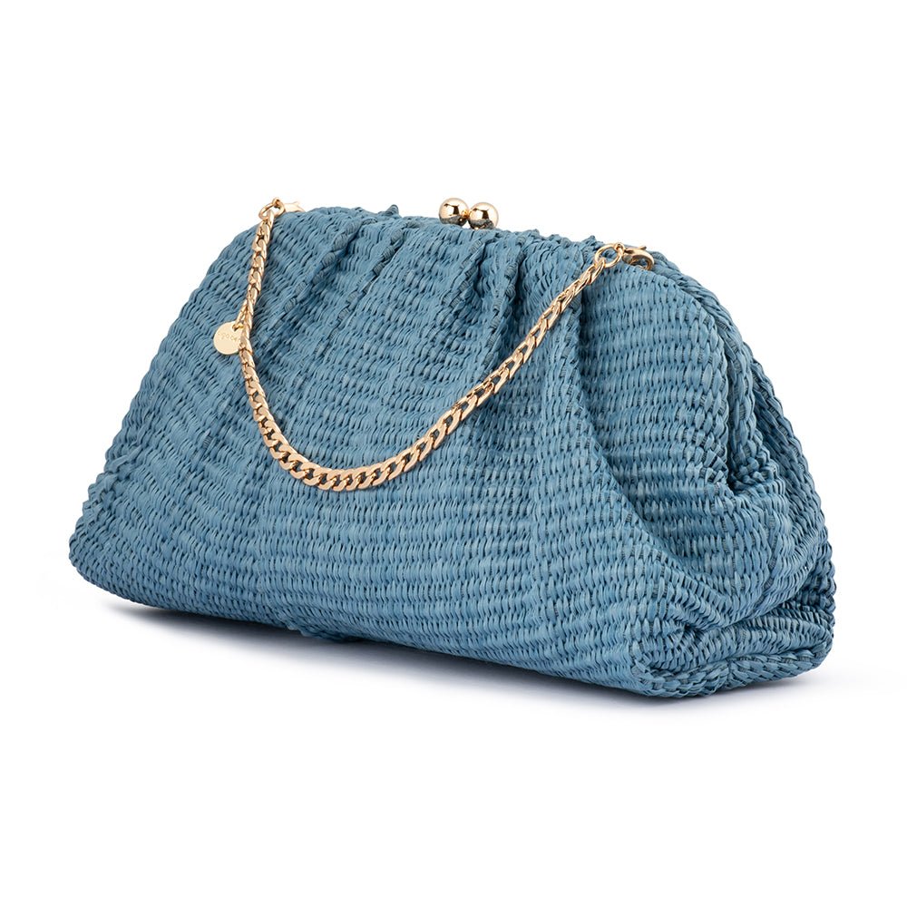 Olga Berg Queenie Gathered Woven Clutch - Blue