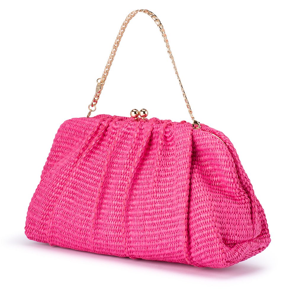 Olga Berg Queenie Gathered Woven Clutch - Pink