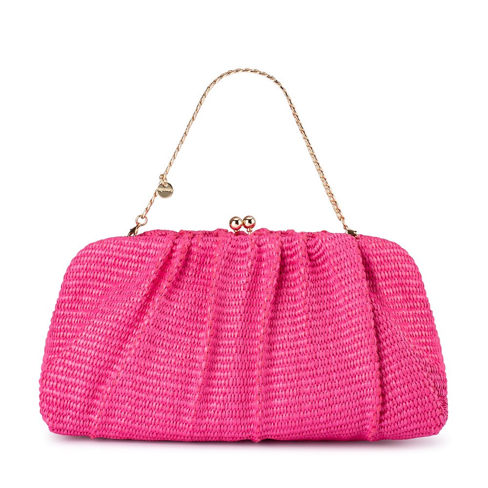 Olga Berg Queenie Gathered Woven Clutch - Pink