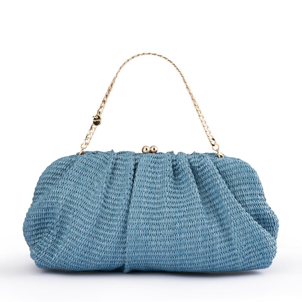 Olga Berg Queenie Gathered Woven Clutch - Blue