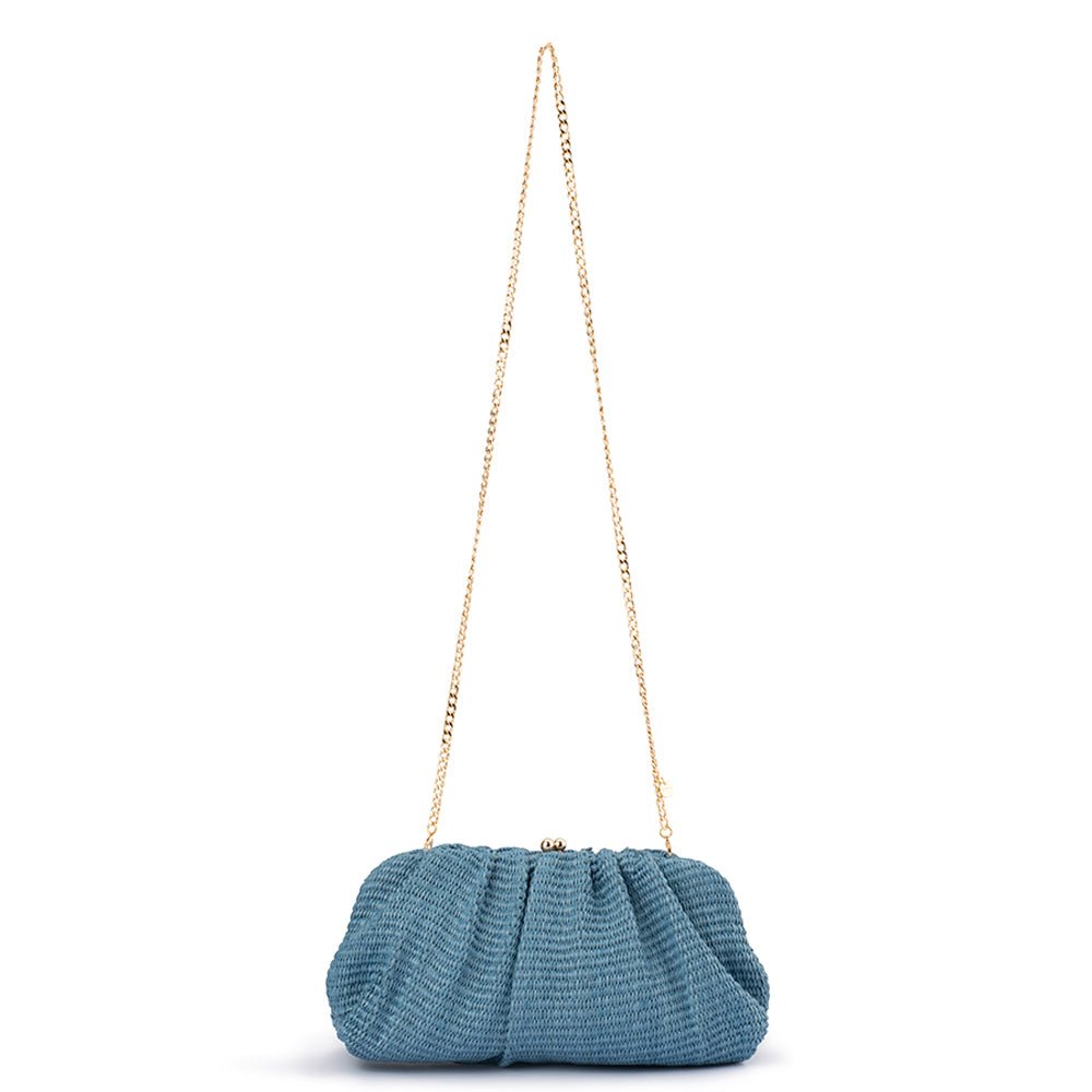 Olga Berg Queenie Gathered Woven Clutch - Blue