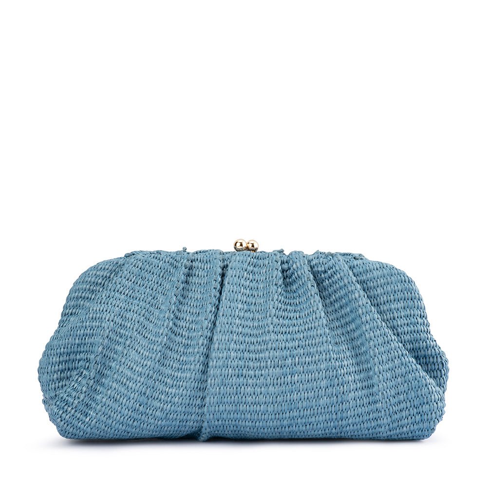 Olga Berg Queenie Gathered Woven Clutch - Blue