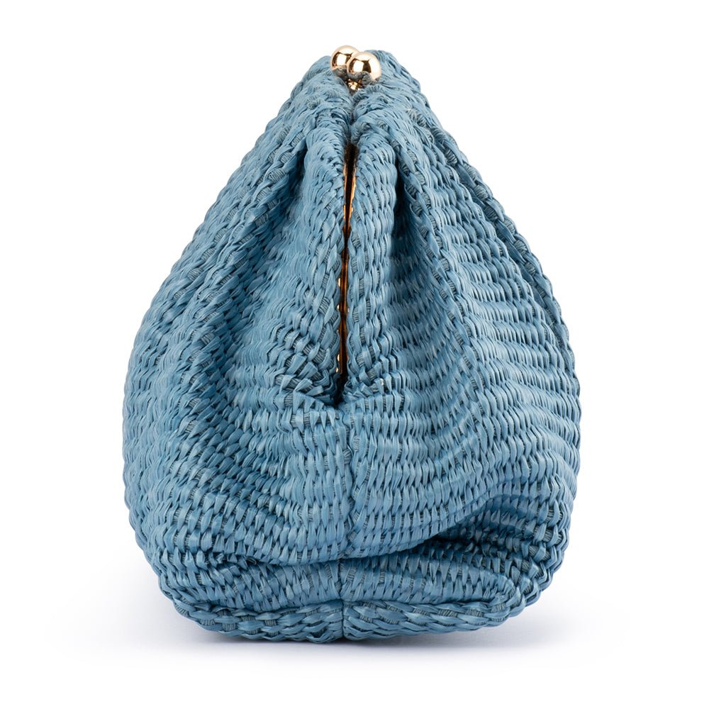 Olga Berg Queenie Gathered Woven Clutch - Blue