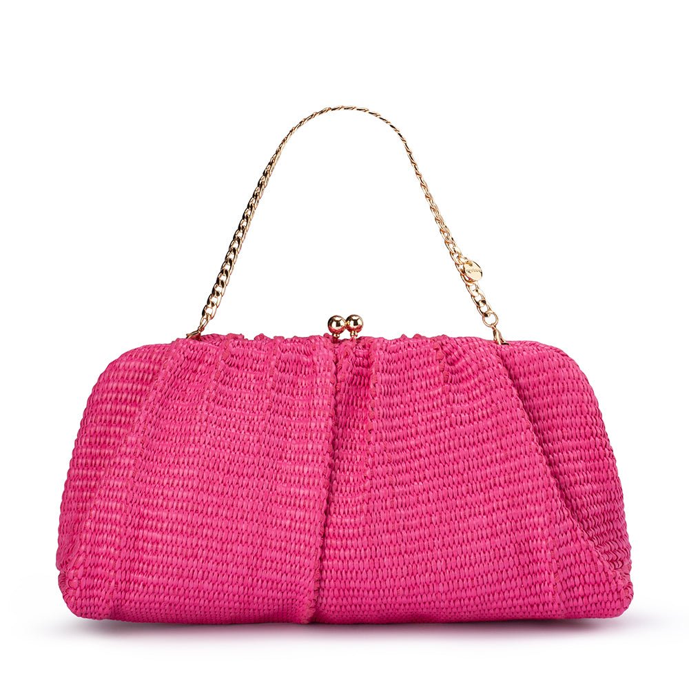 Olga Berg Queenie Gathered Woven Clutch - Pink