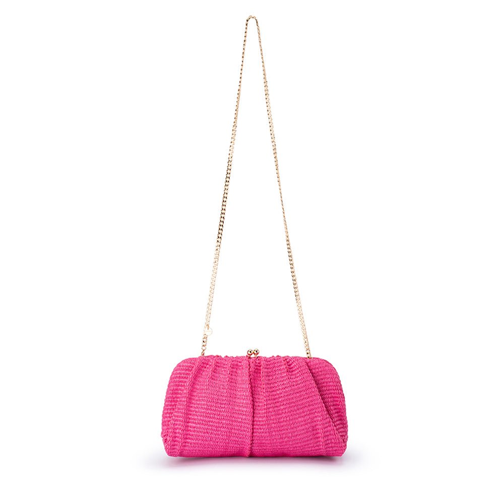 Olga Berg Queenie Gathered Woven Clutch - Pink