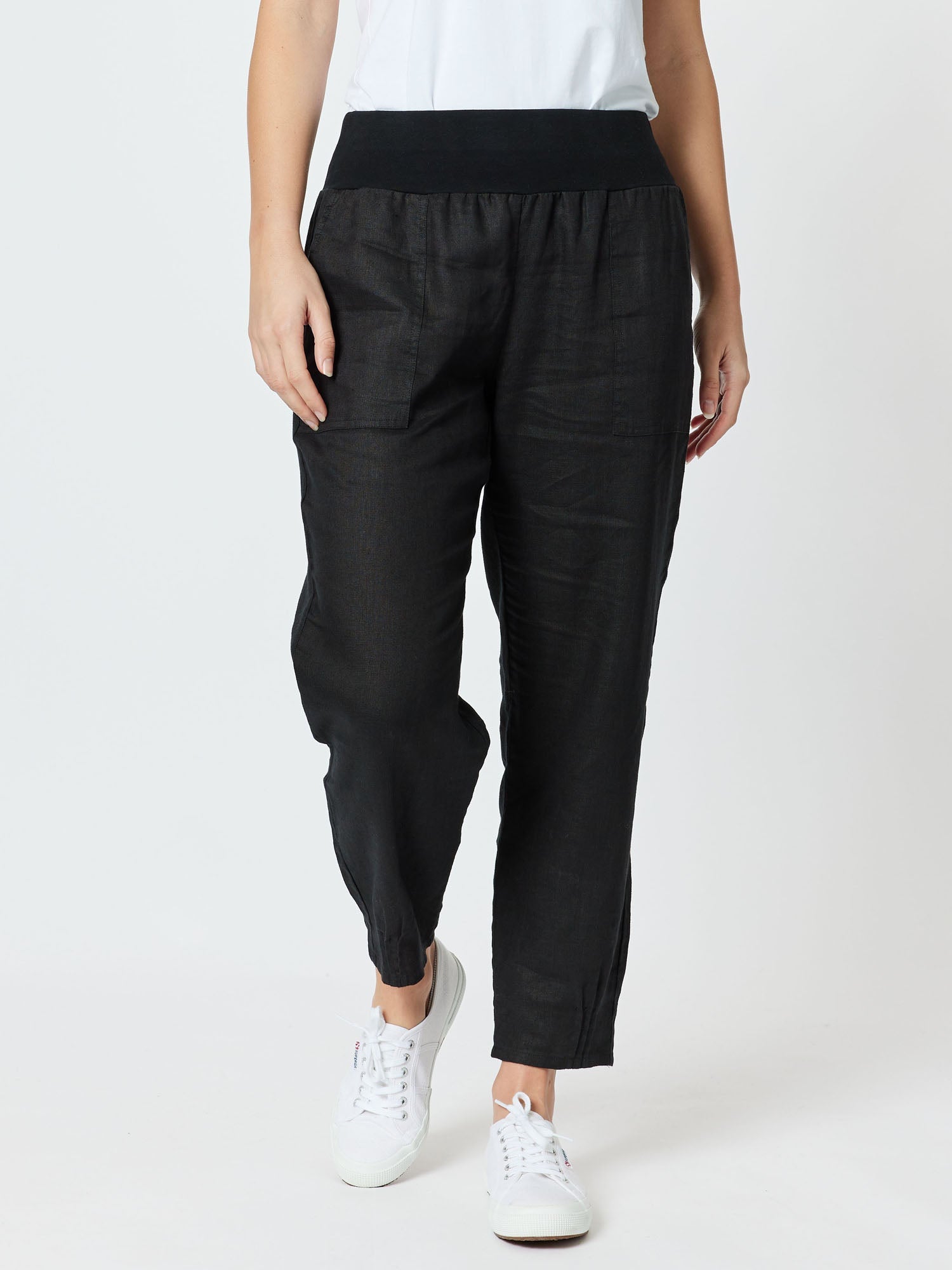 Gordon Smith Sarah Linen Pleat Hem Pant - Black