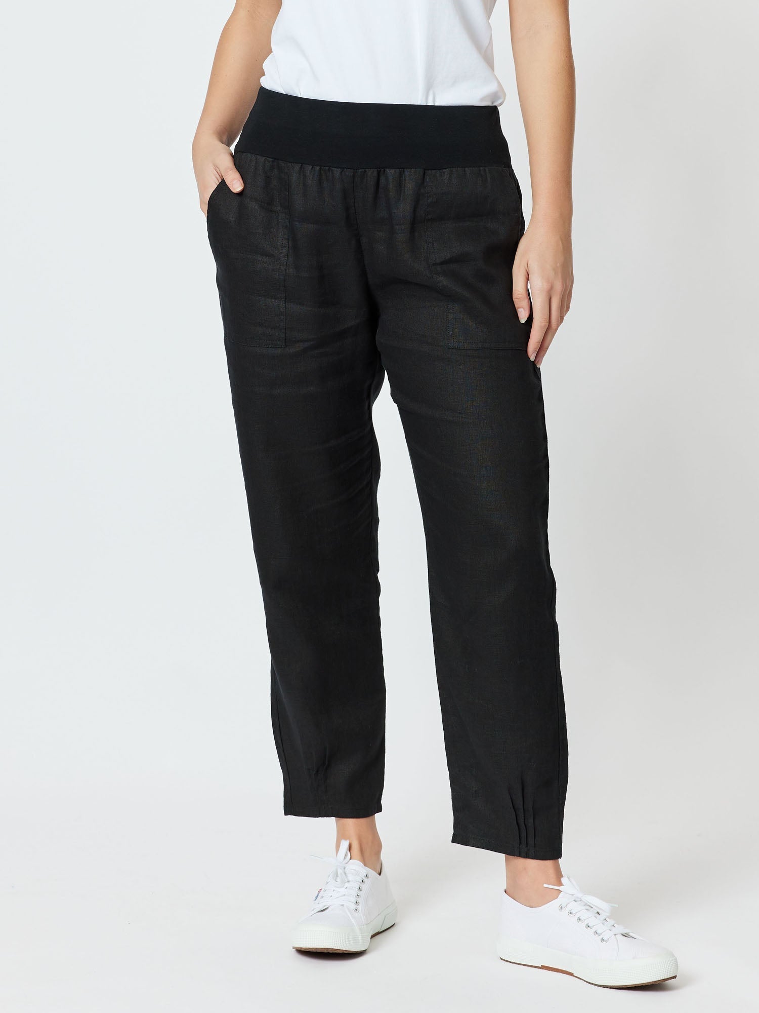 Gordon Smith Sarah Linen Pleat Hem Pant - Black