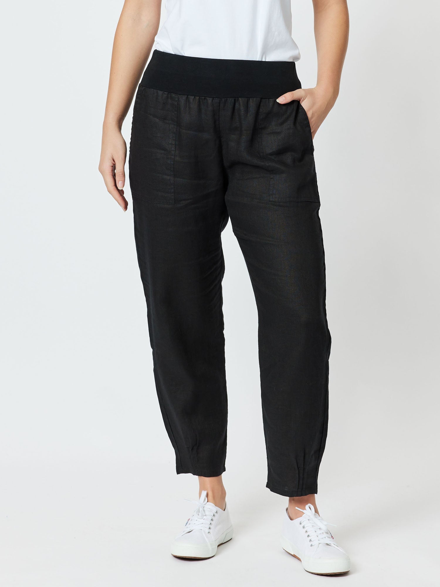 Gordon Smith Sarah Linen Pleat Hem Pant - Black