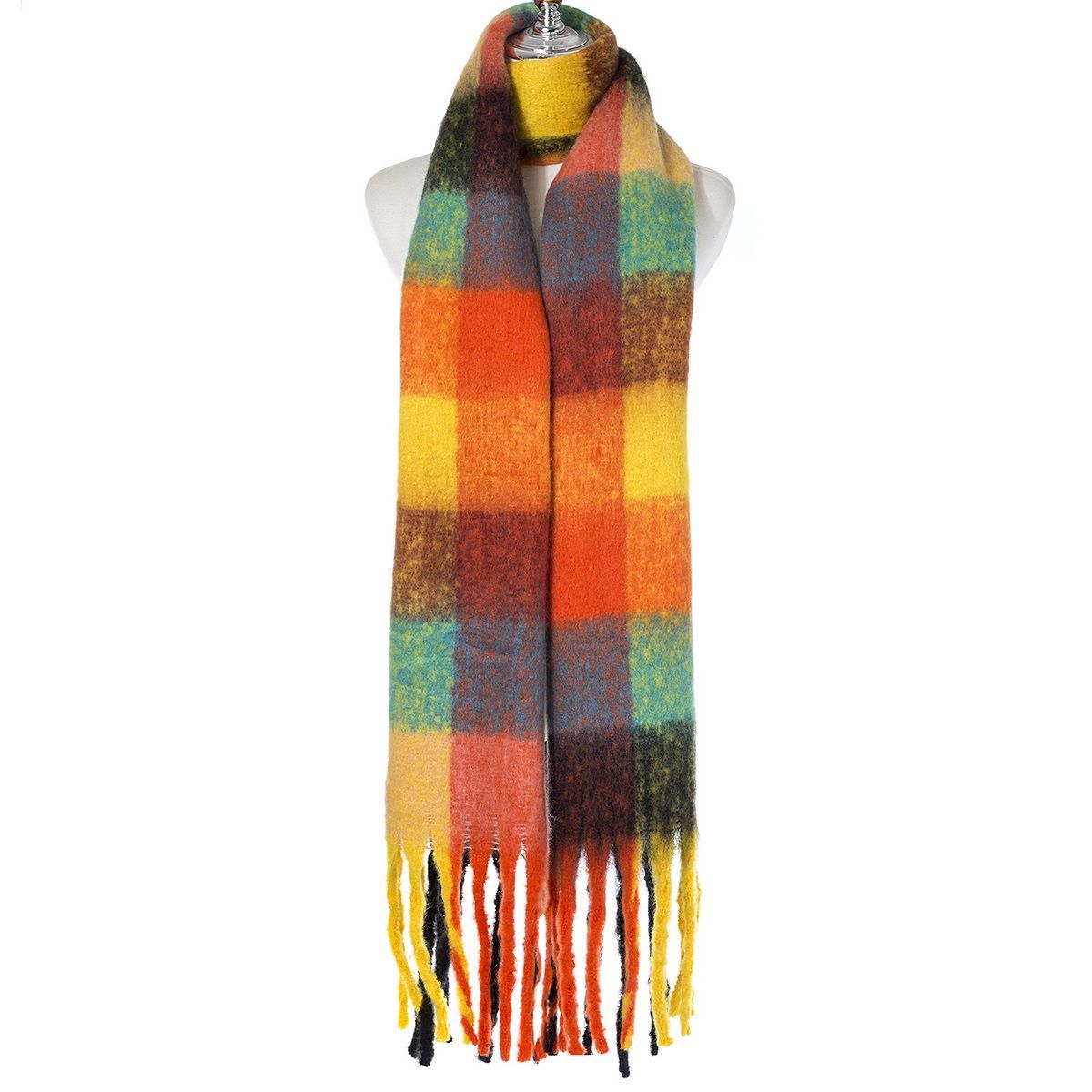 Ivys Autumn Check Tassel Scarf