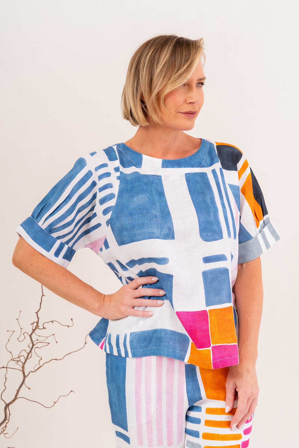 See Saw Cuff Sleeve A-Line Top - Gallery Print