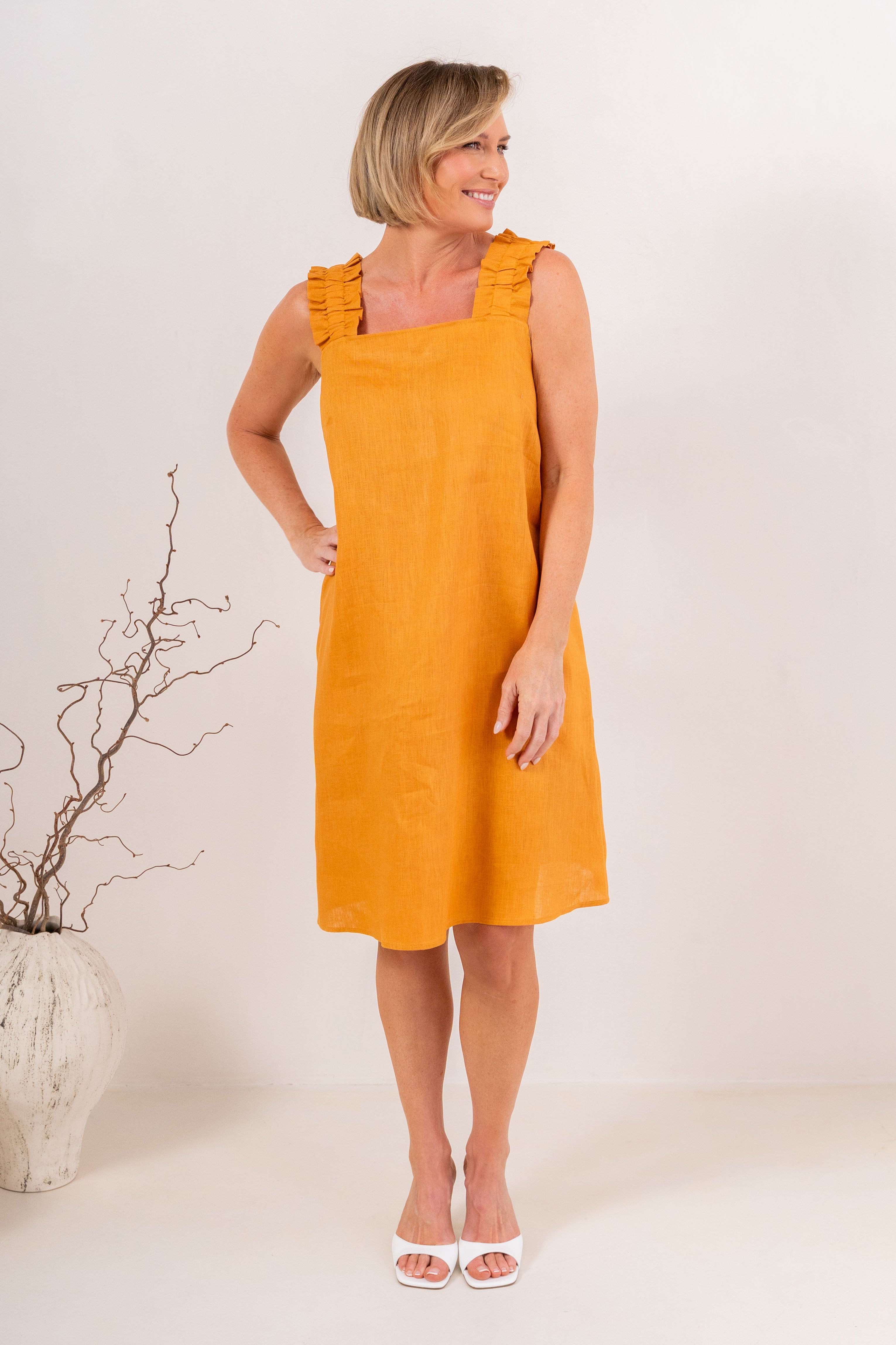 See Saw Sleeveless Square Neck Dress - Marigold