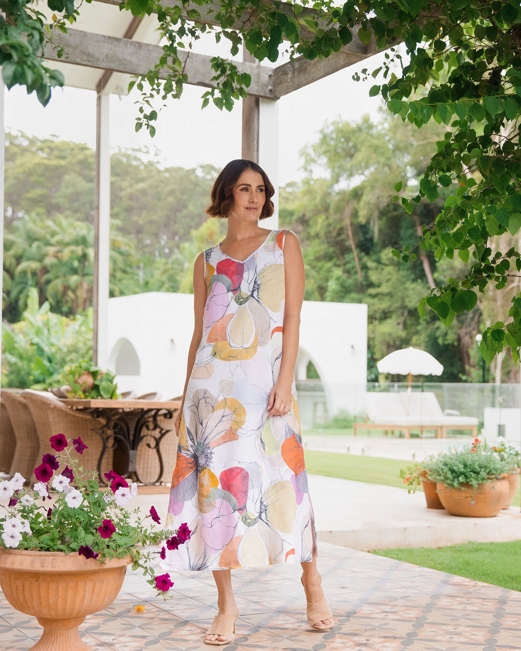 See Saw Sleeveless V Neck Dress - Petal Drift Print
