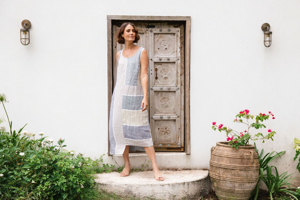 See Saw Sleeveless 2 Way Stripe Dress - Sage/Sea Stripe
