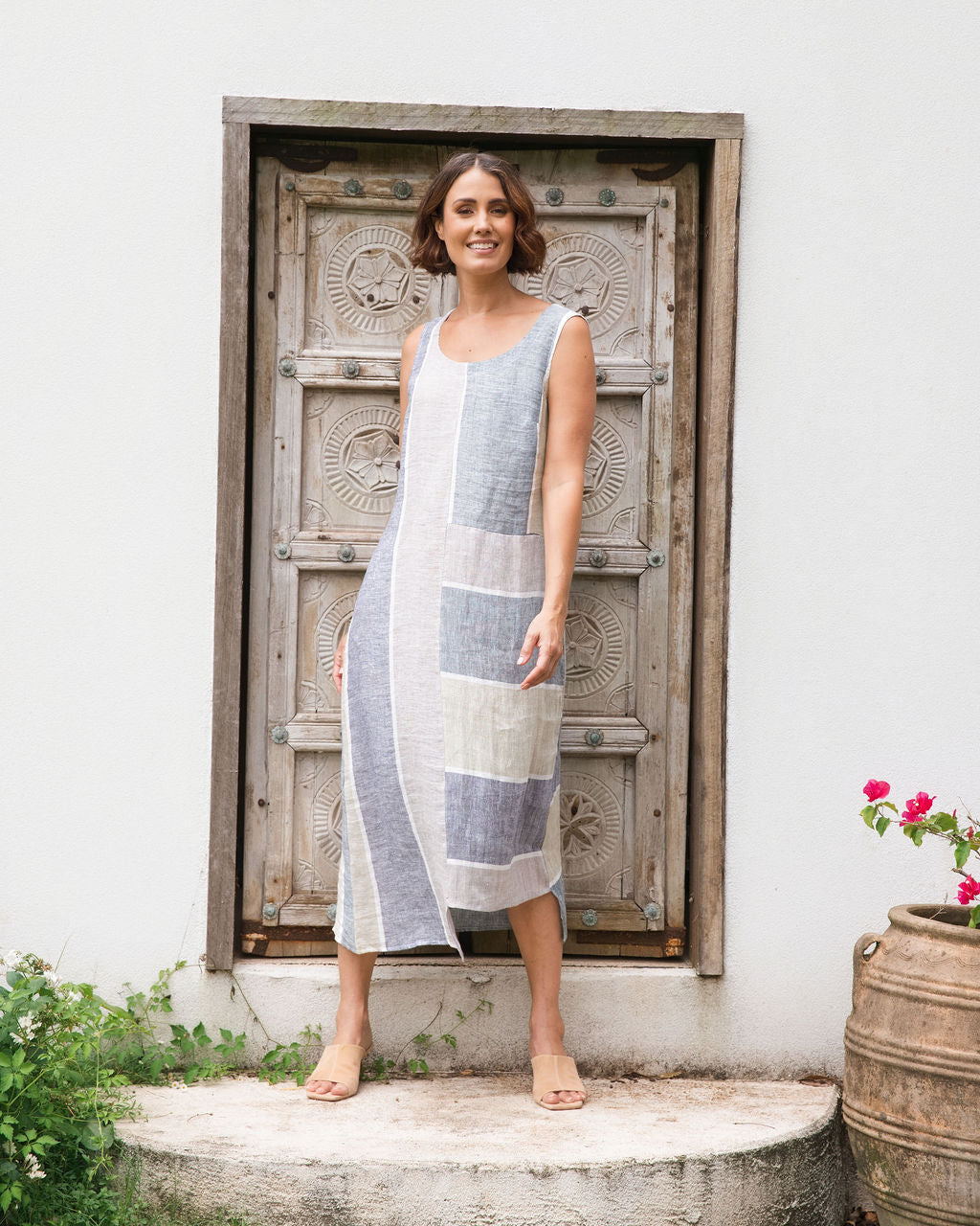 See Saw Sleeveless 2 Way Stripe Dress - Sage/Sea Stripe