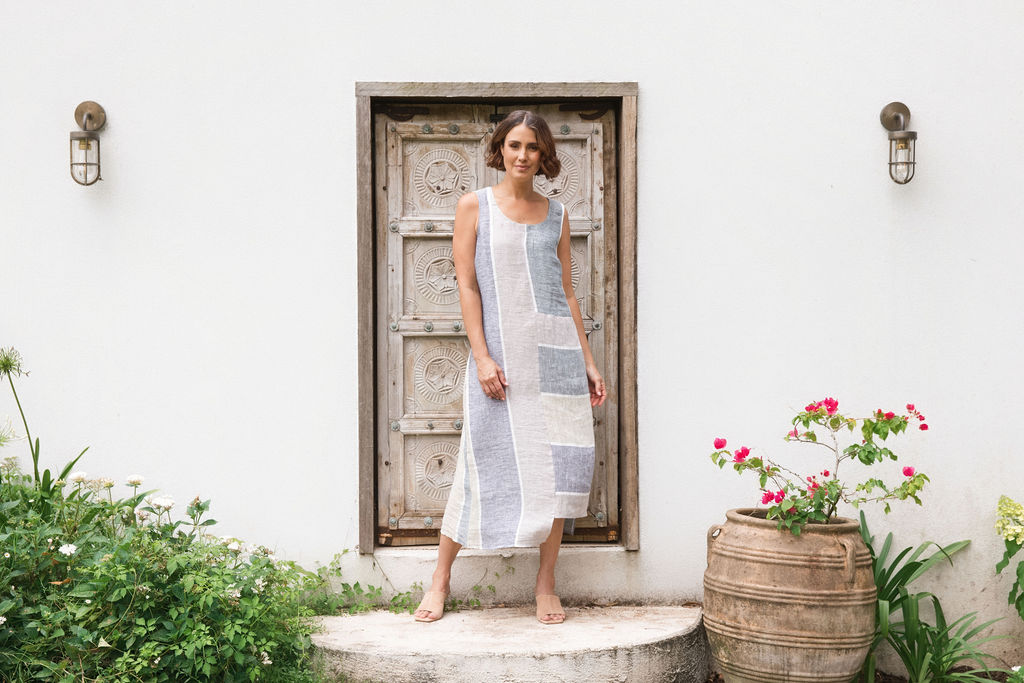 See Saw Sleeveless 2 Way Stripe Dress - Sage/Sea Stripe