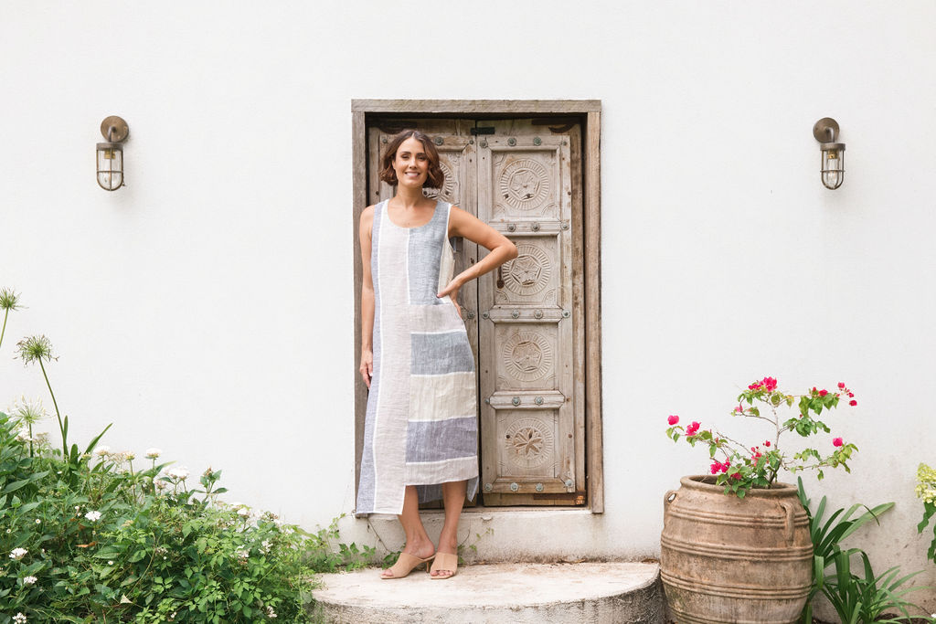See Saw Sleeveless 2 Way Stripe Dress - Sage/Sea Stripe
