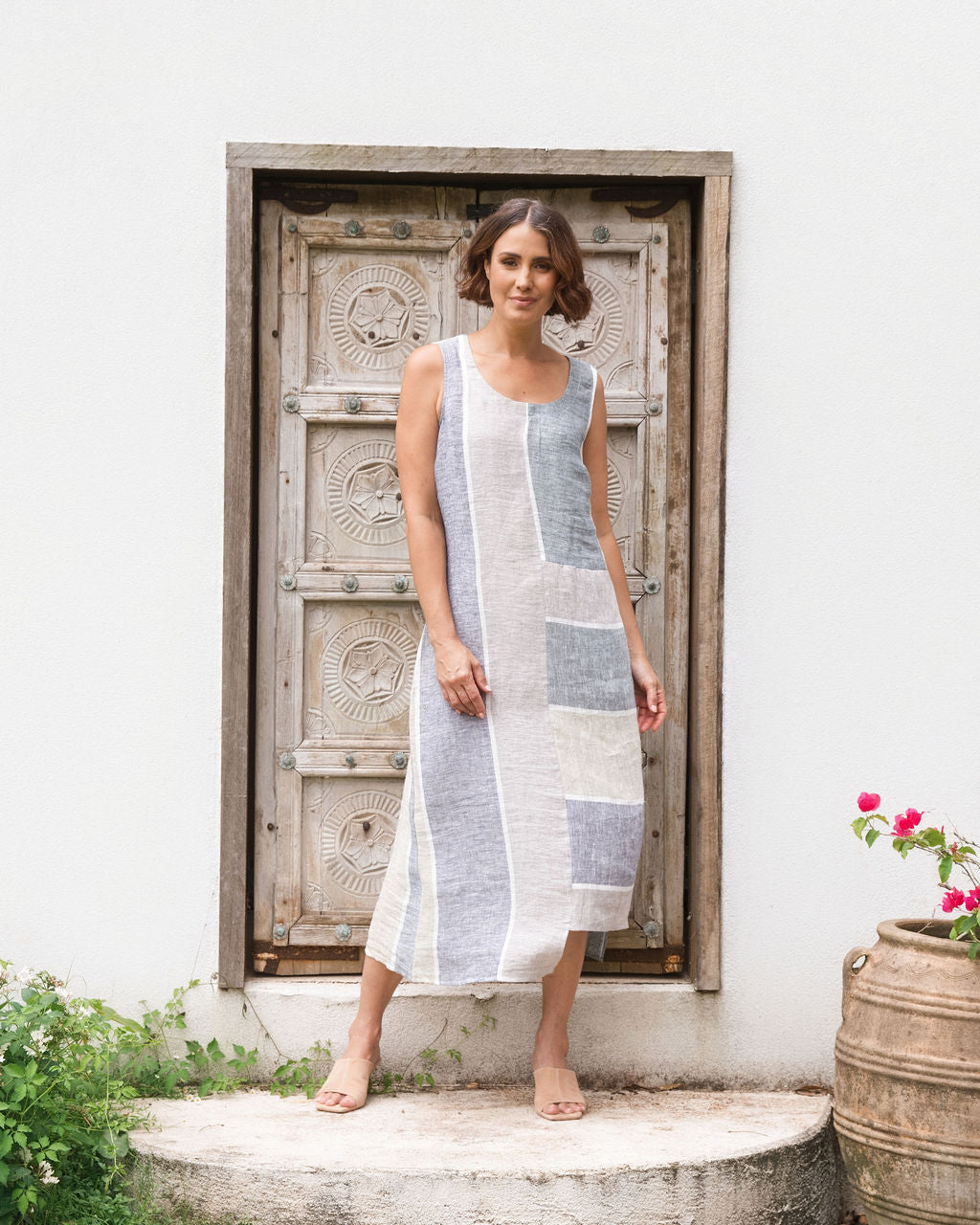 See Saw Sleeveless 2 Way Stripe Dress - Sage/Sea Stripe