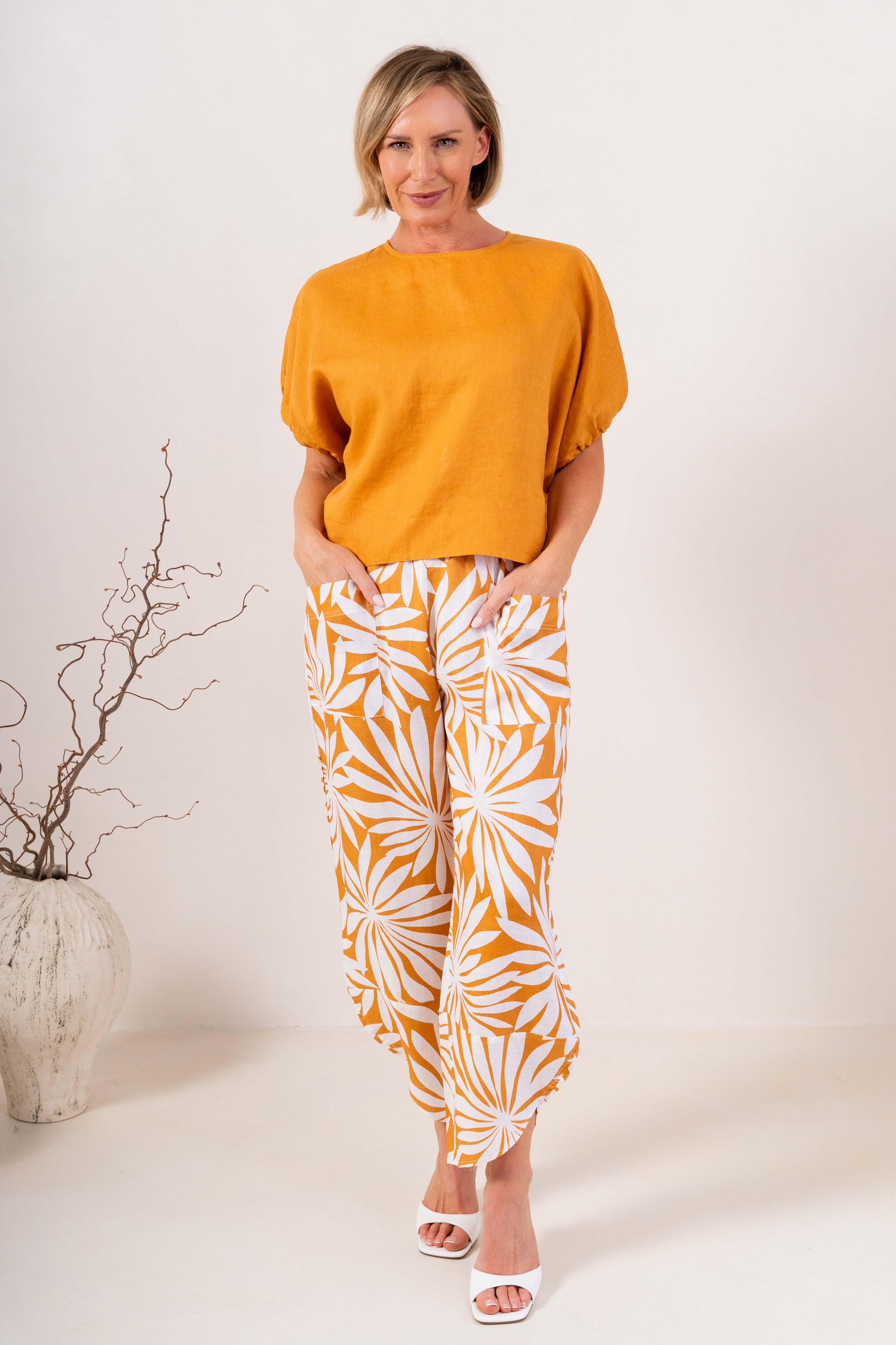 See Saw  Elastic Sleeve Top - Marigold