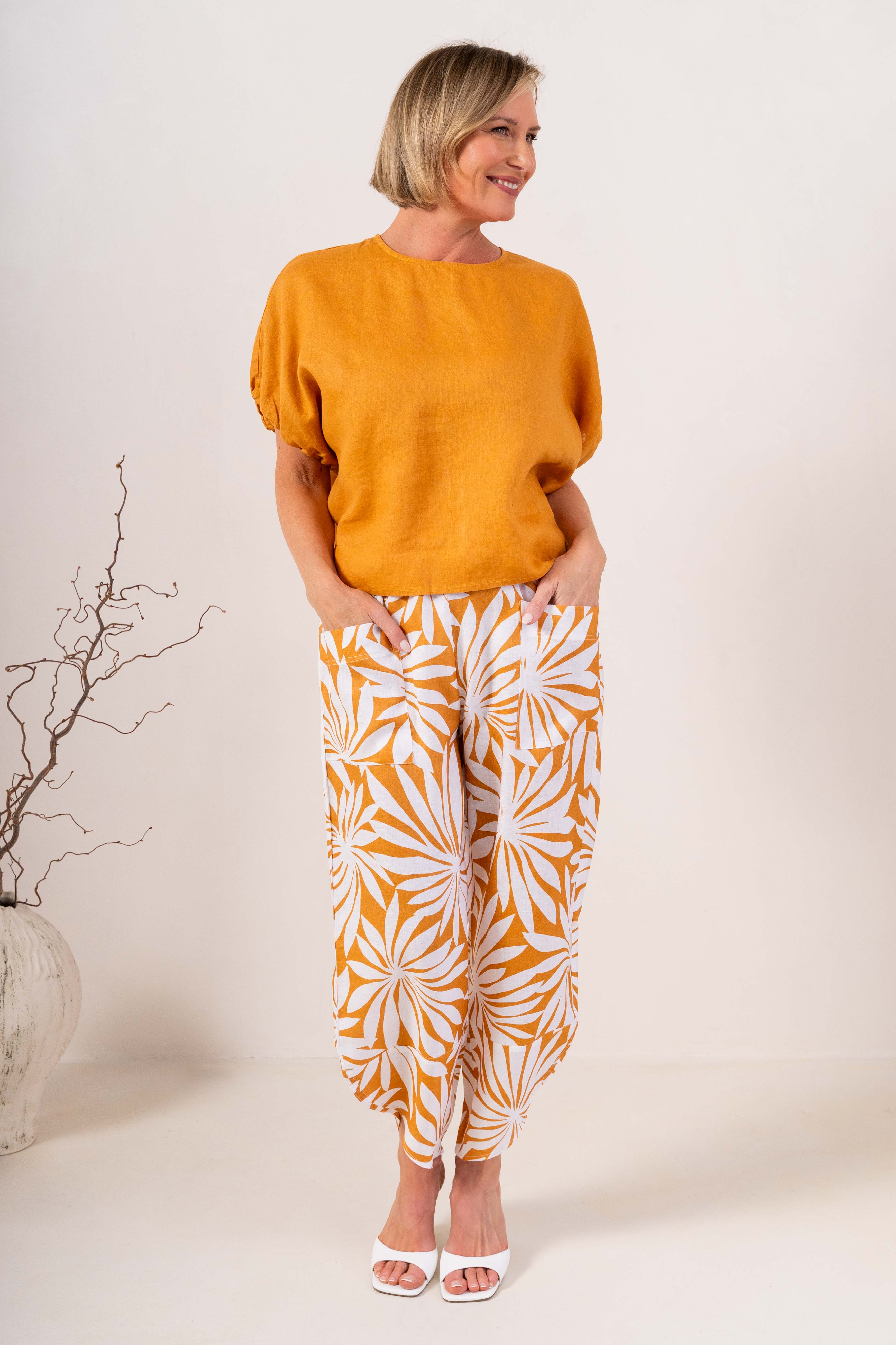 See Saw  Elastic Sleeve Top - Marigold