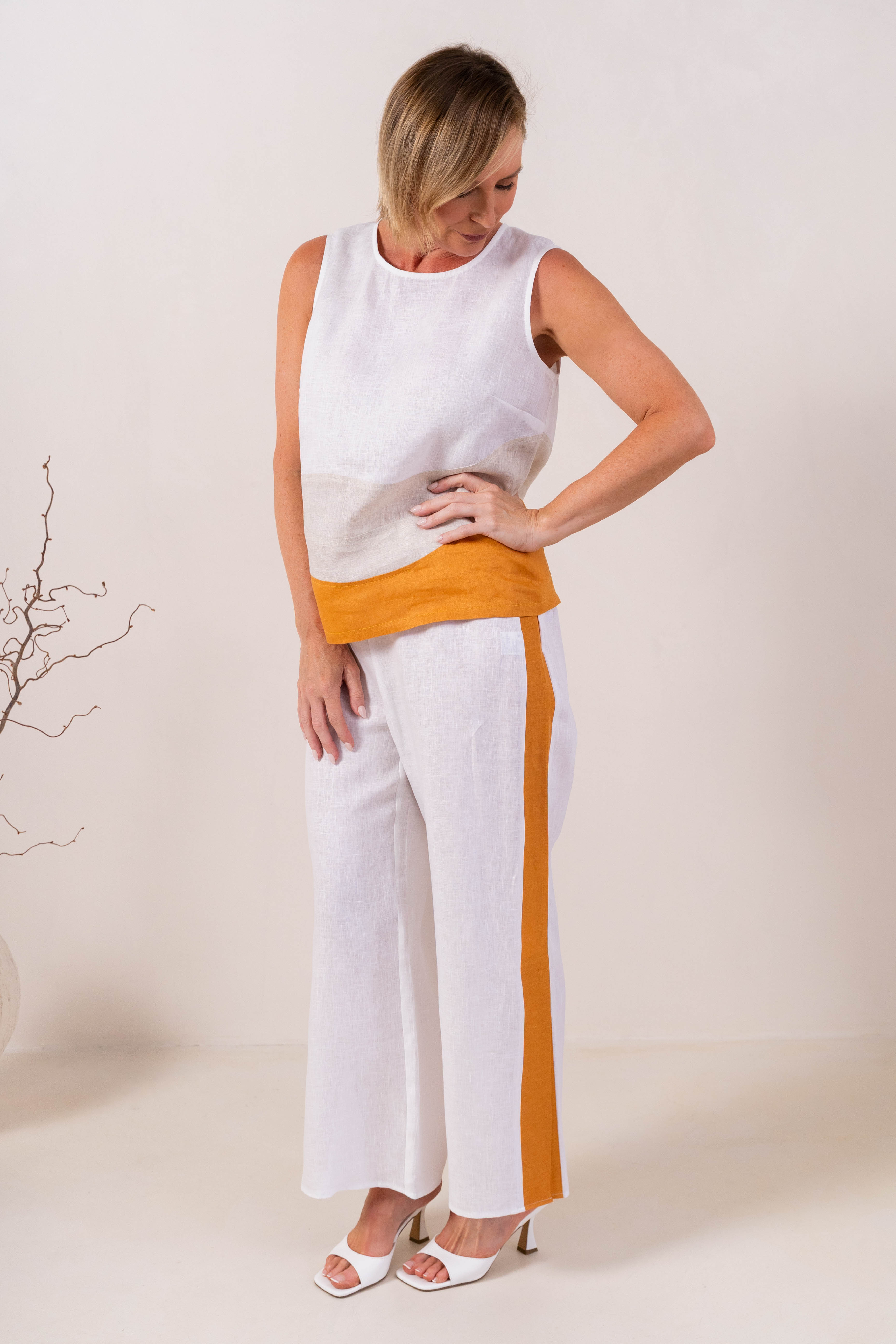 See Saw Spliced Tank With Zip - White/Natural/Marigold
