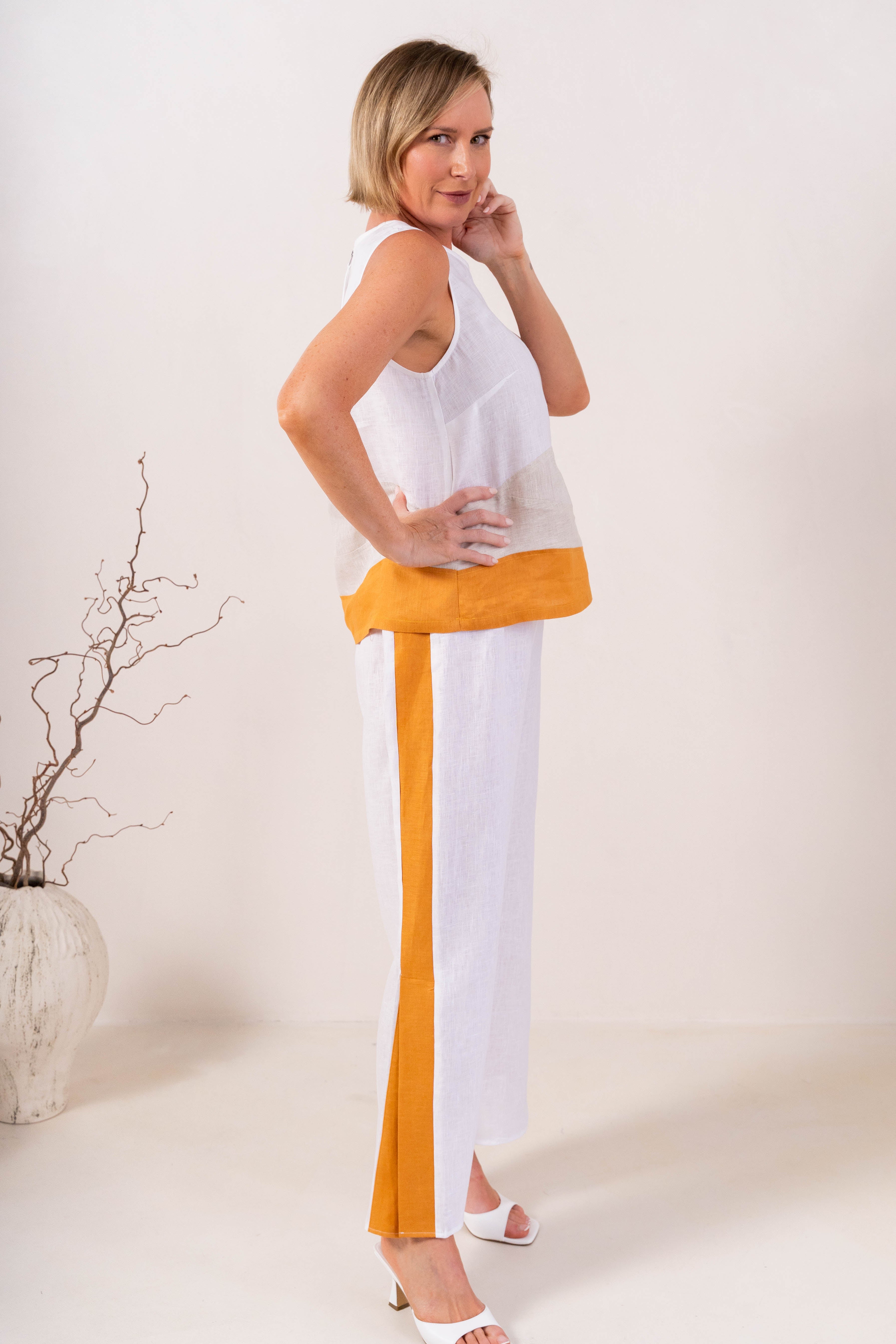 See Saw Spliced Tank With Zip - White/Natural/Marigold