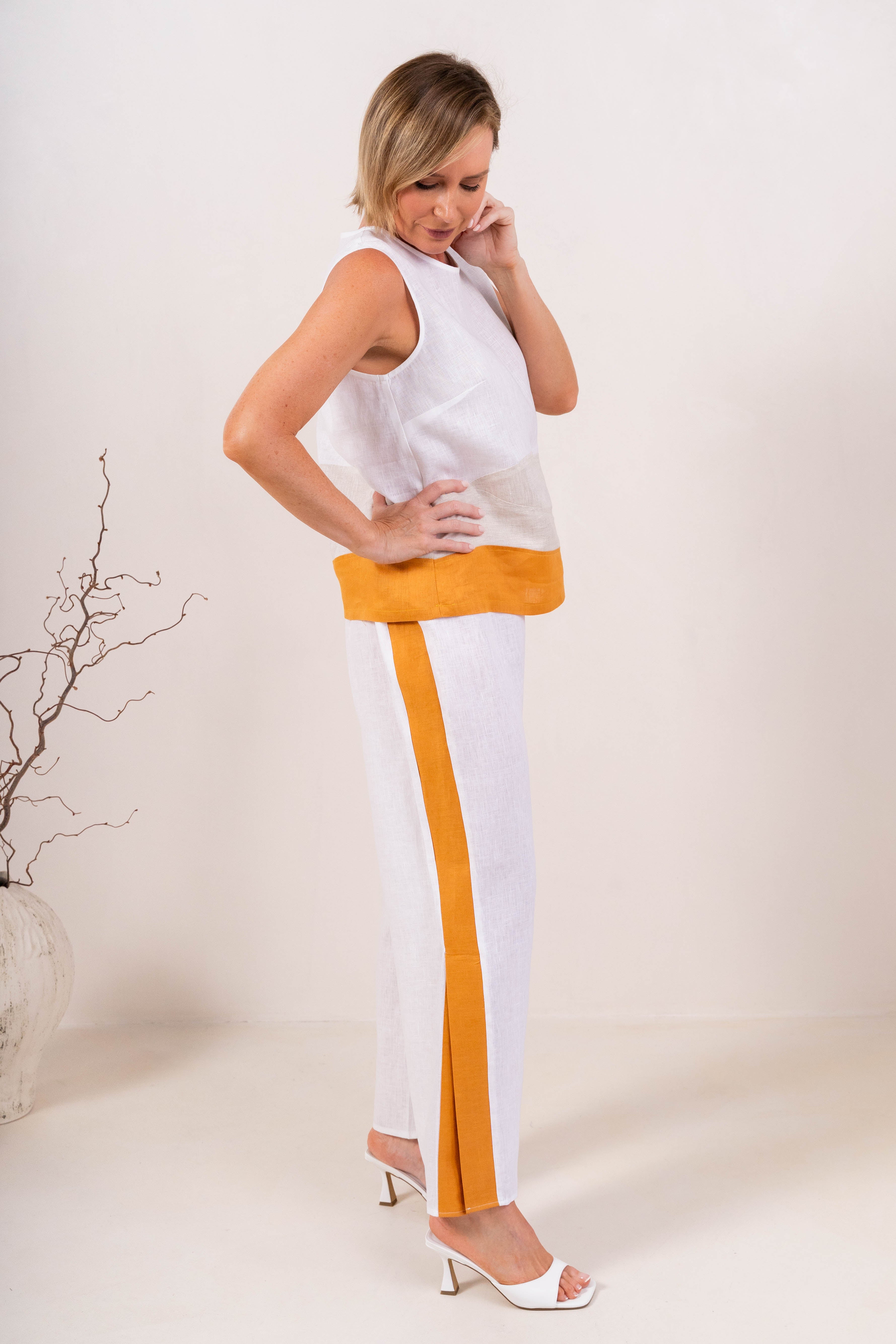 See Saw Spliced Tank With Zip - White/Natural/Marigold